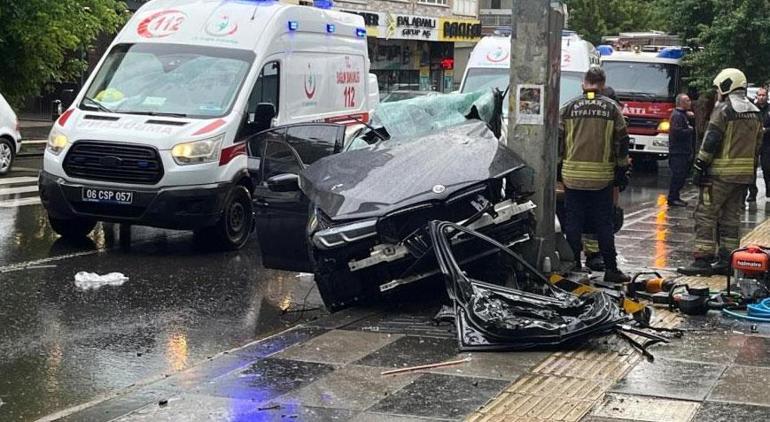 Ankara’da feci kaza Lüks otomobil hurdaya döndü: 1 ölü, 4 yaralı