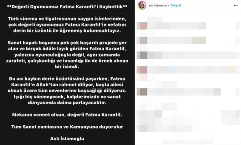 Oyuncu Fatma Karanfil yaşamını yitirdi Beş yıl evli kaldığım ilk eşimdi