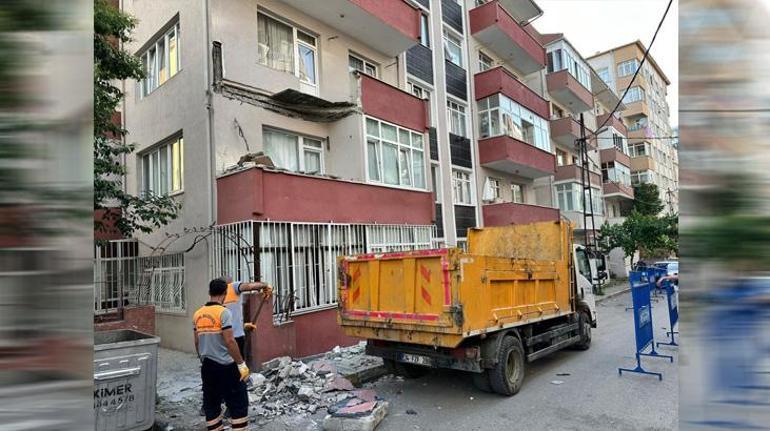 Kartalda korku dolu anlar Balkon çöktü bina boşaltıldı