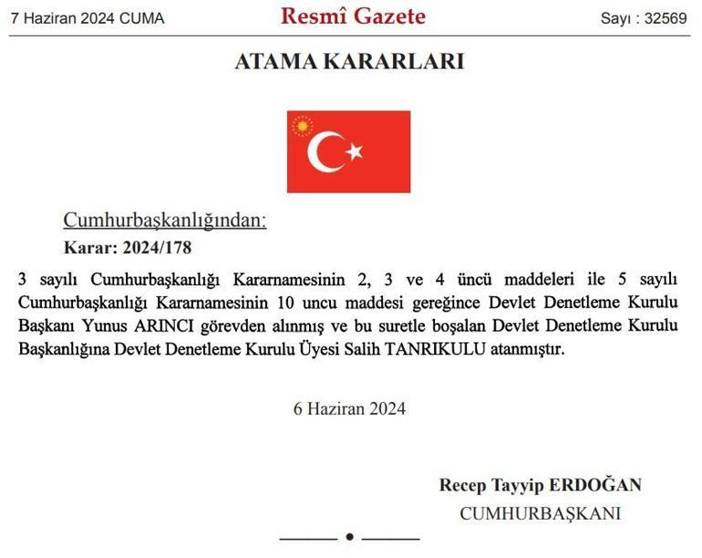 Son dakika Devlet Denetleme Kurulu Başkanlığına Salih Tanrıkulu atandı