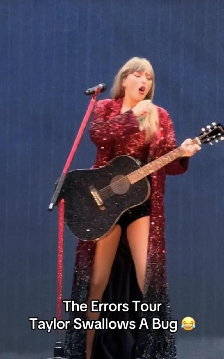Taylor Swift sahnede böcek yuttu Öksürerek mikrofondan uzaklaştı
