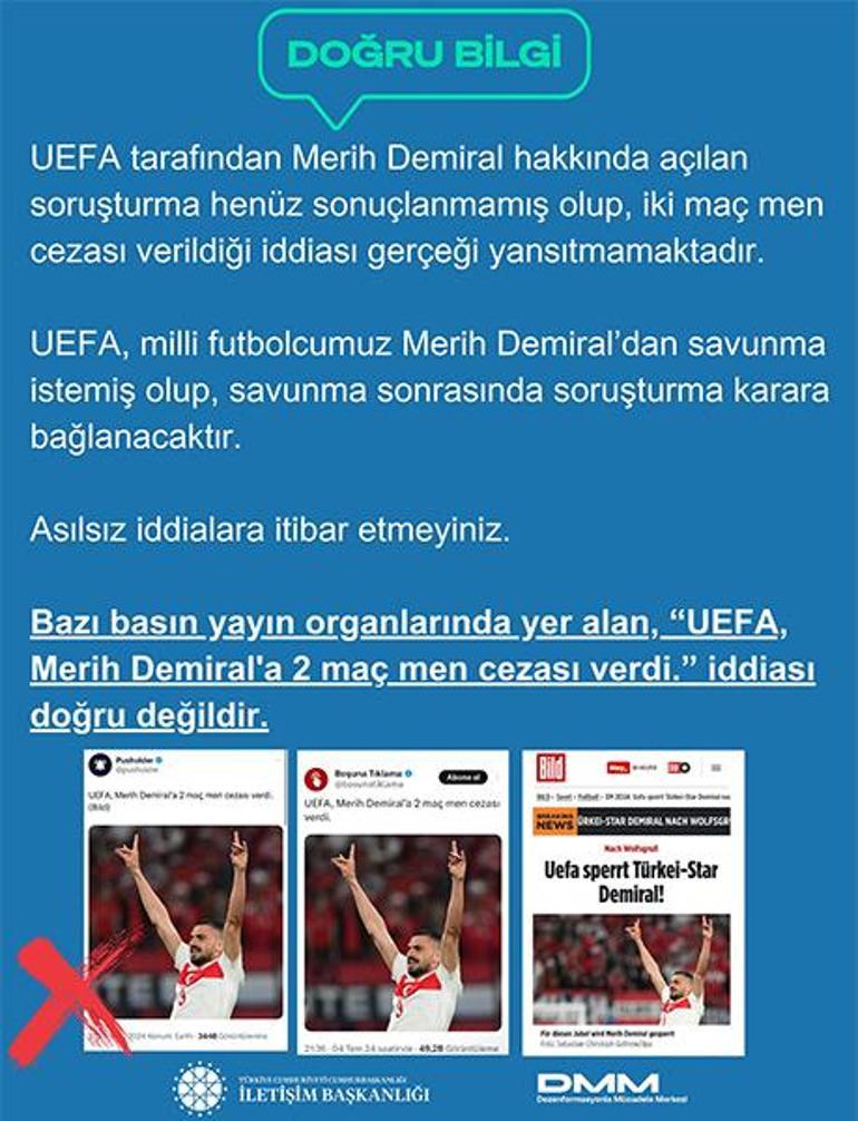 DMMden açıklama: Merih Demirala 2 maç men cezası doğru değil