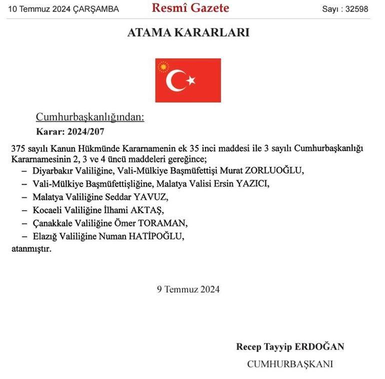 Resmi Gazetede yayımlandı 5 ilin valisi değişti