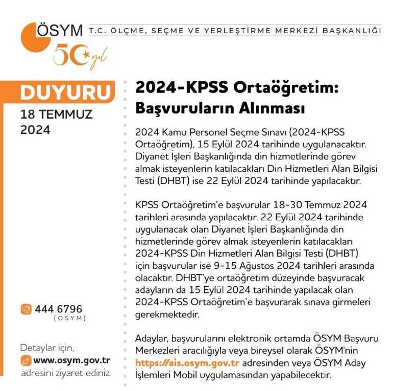 ÖSYM duyurdu 2024 KPSS Ortaöğretim başvuru tarihi açıklandı