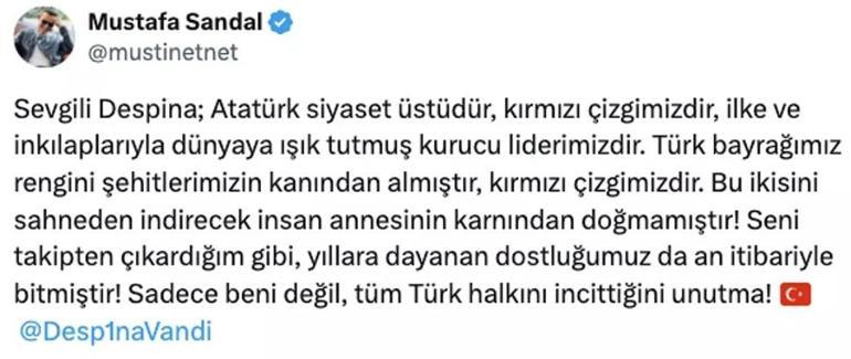 Türk bayrağı ve Atatürk posteri var diye sahneye çıkmamıştı Despina Vandiye tepkiler devam ediyor