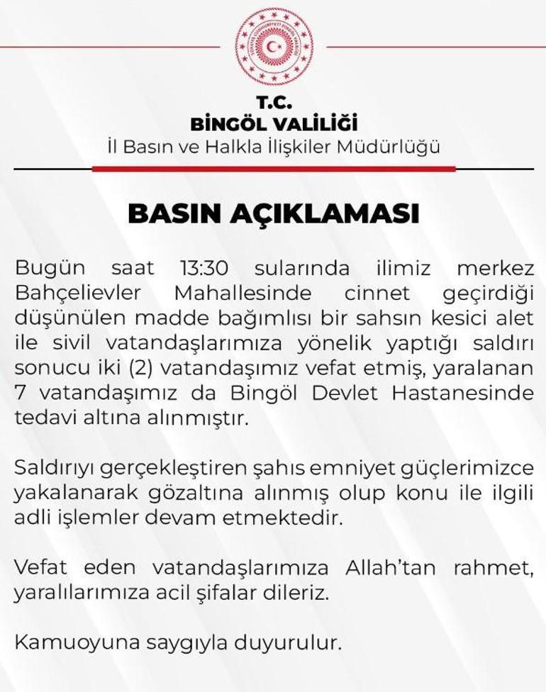 Son dakika... Bingölde madde bağımlısı şahıs dehşet saçtı 2 ölü, 7 yaralı