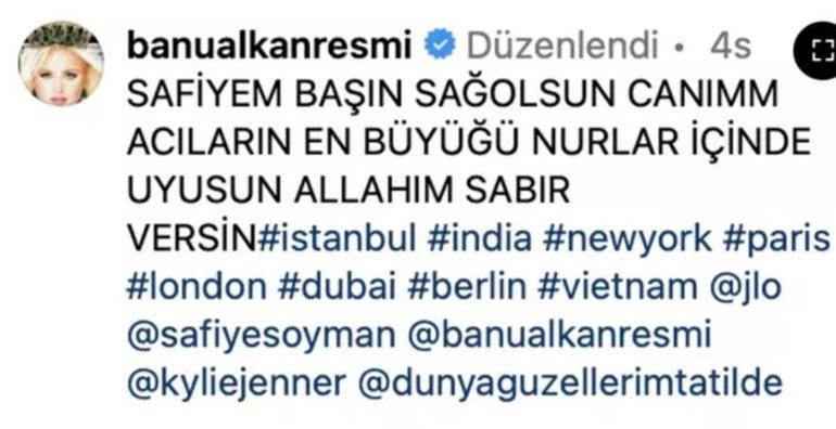 Banu Alkan yayınladığı taziye mesajıyla şoke etti Tepkiler sonrası sildi