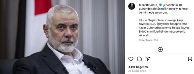 Fahrettin Altundan Instagramın erişime açıldığı ilk dakikada Haniye paylaşımı