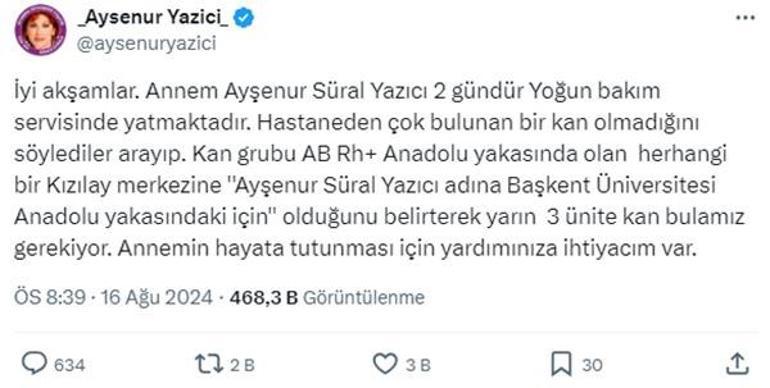 Ayşenur Yazıcı yoğun bakımda Annemin hayata tutunması için yardıma ihtiyacım var