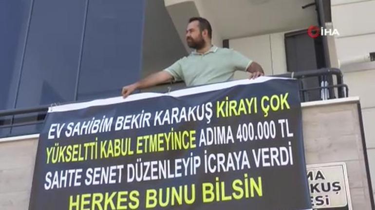 Ev sahibinden kiracısına akılalmaz kumpas İsyan etti balkonuna pankart astı