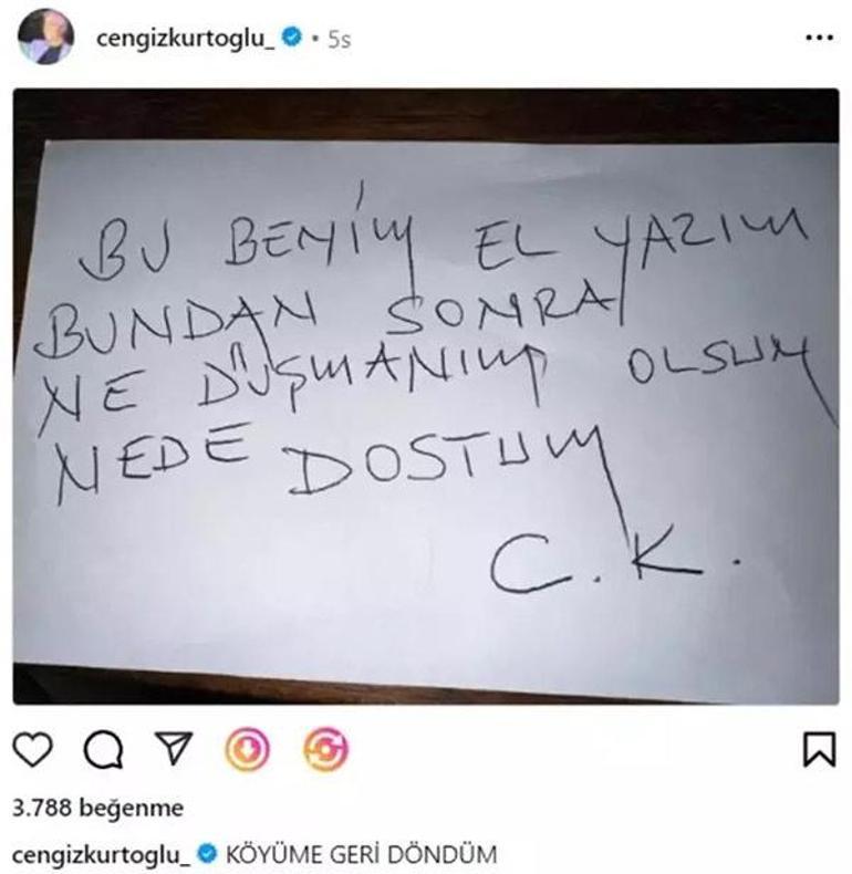 Cengiz Kurtoğlu el yazısıyla paylaştı Köyüme döndüm