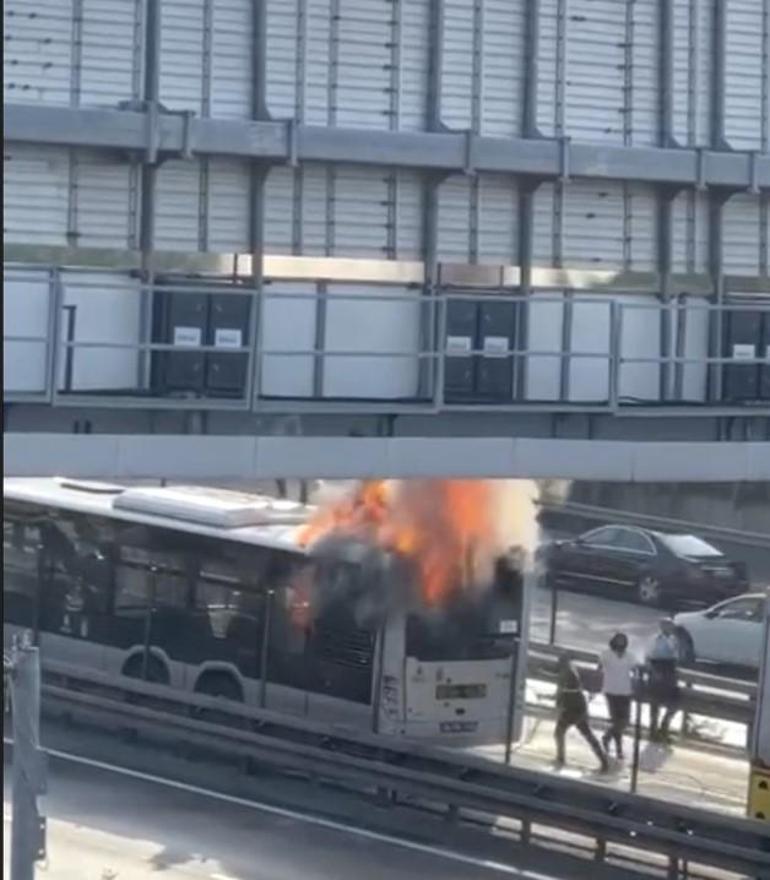 Son dakika: İstanbulda metrobüs yangını Yolcular tahliye edildi