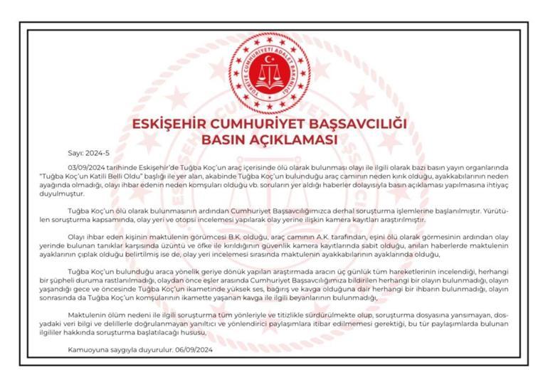 Hemşire Tuğbanın aracında ölü bulunmasıyla ilgili savcılıktan açıklama