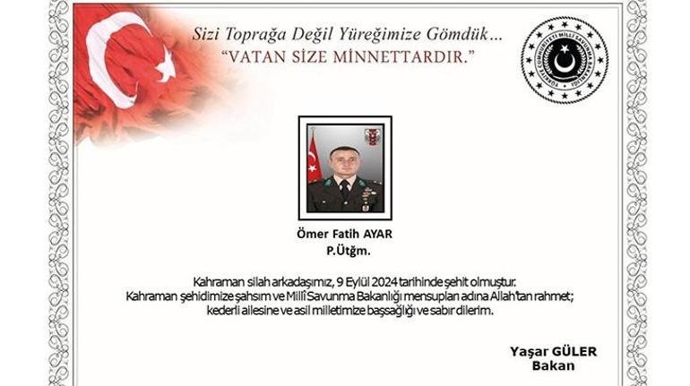 Garadan acı haber: Üsteğmen Ömer Fatih Ayar şehit oldu