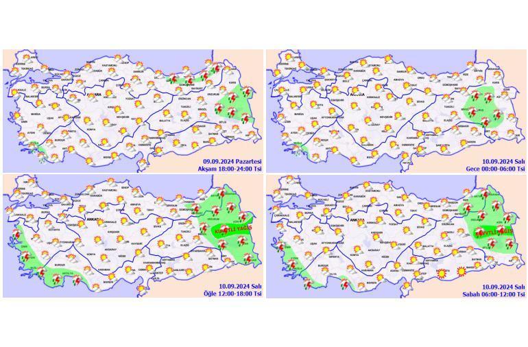 Meteoroloji yeni hava durumu haritası yayımladı İstanbul dahil birçok ilde sağanak yağmur var