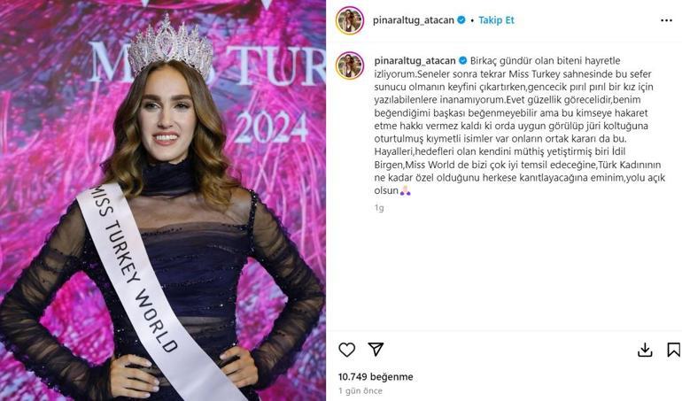 Pınar Altuğ, Miss Turkey birincisi İdil Bilgene gelen eleştirilere isyan etti Hayretle izliyorum