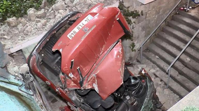 Beşiktaşta feci kaza Kontrolden çıktı, boşluğa düştü