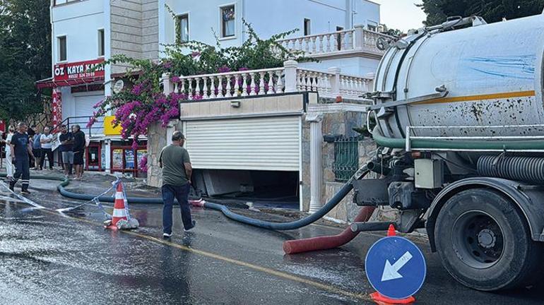 Yine Bodrum yine isale hattı patlaması Markete su bastı