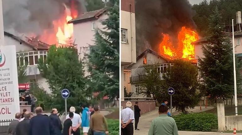 Bartında çatı yangını Mahsur kalan yaşlı kadını jandarma kurtardı