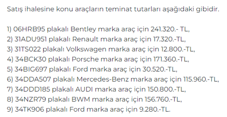 TMSFden indirimli lüks araç ihalesi Fiyatları ortaya çıktı