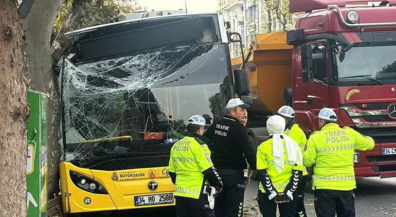 Bahçelievlerde İETT otobüsü ağaca çarptı Yaralılar var