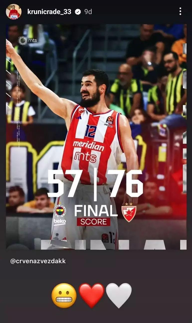 Rade Krunicten Fenerbahçenin yenilgisi sonrası olay paylaşım