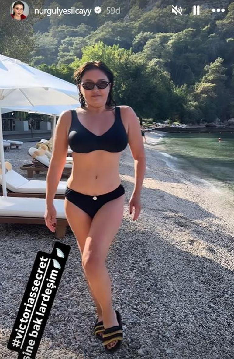 Nurgül Yeşilçay ekim ayında denize girdi Victorias Secret mankenlerine gönderme yaptı