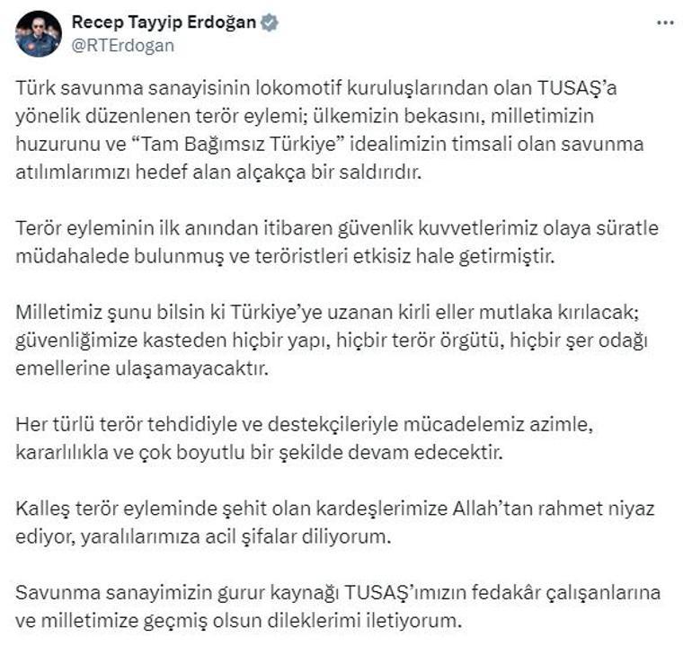 Cumhurbaşkanı Erdoğandan TUSAŞ açıklaması Türkiye’ye uzanan kirli eller mutlaka kırılacak