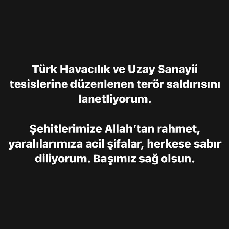 Ünlüler TUSAŞ terör saldırısını lanetledi: Milletimizin başı sağ olsun