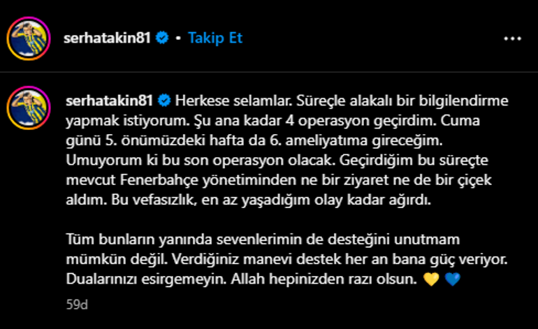 Serhat Akından Fenerbahçe yönetimine sitem: Vefasızlık