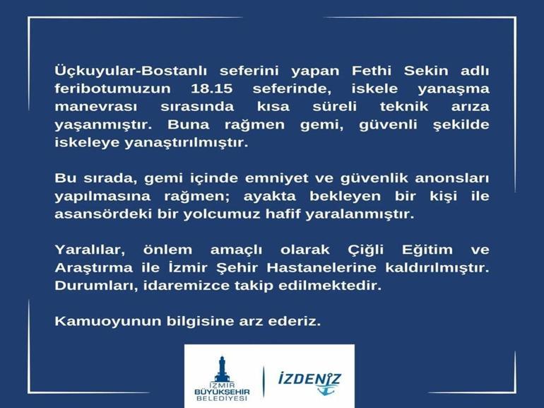 İzmir’de feribot iskeleye çarptı Yaralılar var