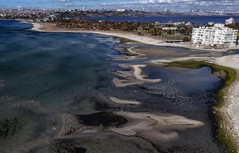 İstanbul’da deniz suyu çekildi: Sahil şeridi boyunca adacıklar oluştu