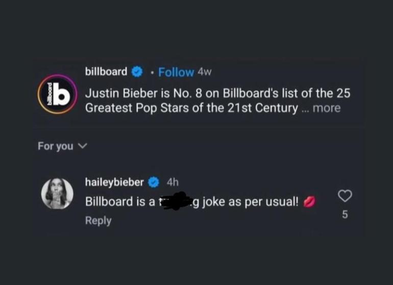 Justin Bieber Billboard sıralamasında 8inci oldu Eşi Hailey Bieberdan sert tepki