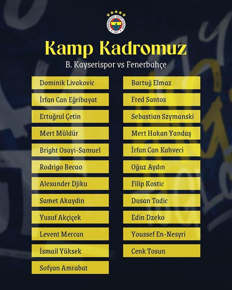 Fenerbahçenin Kayserispor maç kadrosu açıklandı