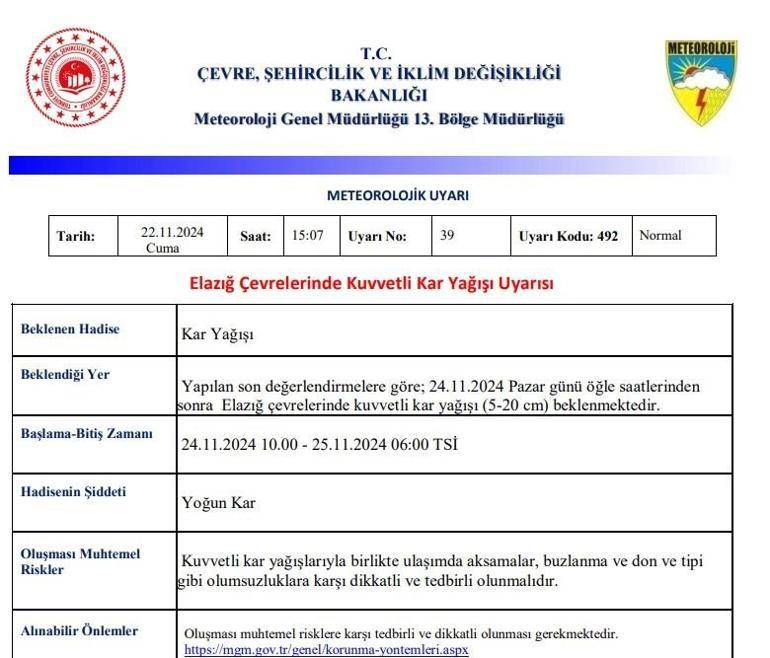 Meteorolojiden bir kente yoğun kar yağışı uyarısı: 20 cmi bulacak