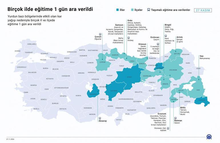 Eğitime kar molası İşte okulların tatil edildiği iller