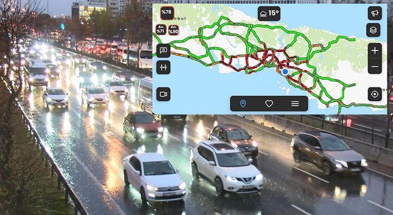 İstanbulda sağanak Trafik yoğunluğu yüzde 78e ulaştı