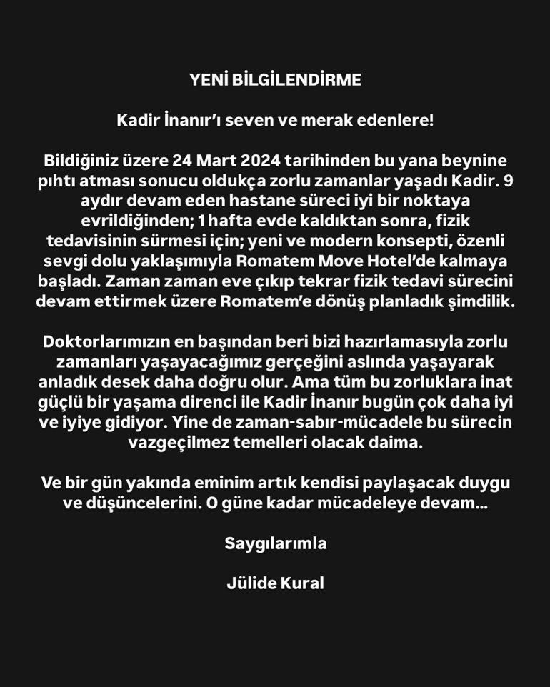 Kadir İnanır’ın sağlık durumuyla ilgili son dakika gelişmesi Jülide Kural açıkladı