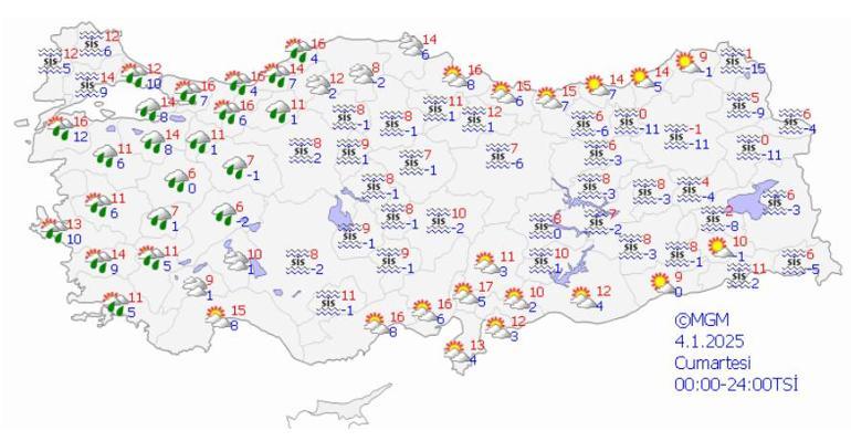 2025in ilk gününde hava durumu nasıl olacak Meteoroloji açıkladı: Kar, sağanak, sis, fırtına