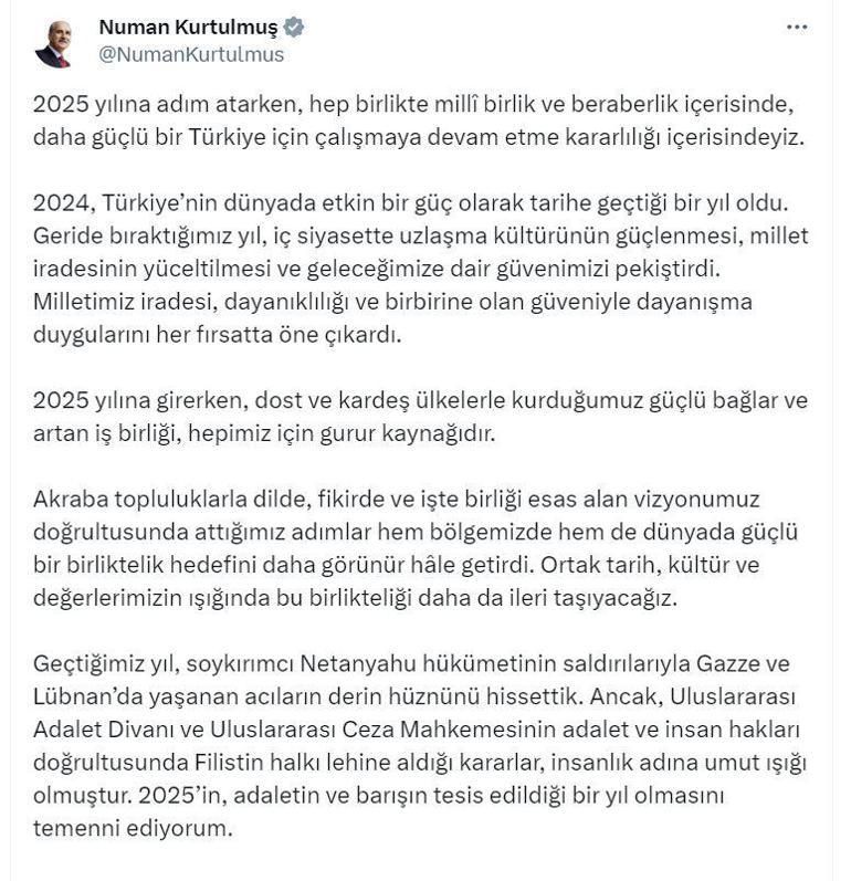 TBMM Başkanı Numan Kurtulmuştan yeni yıl mesajı