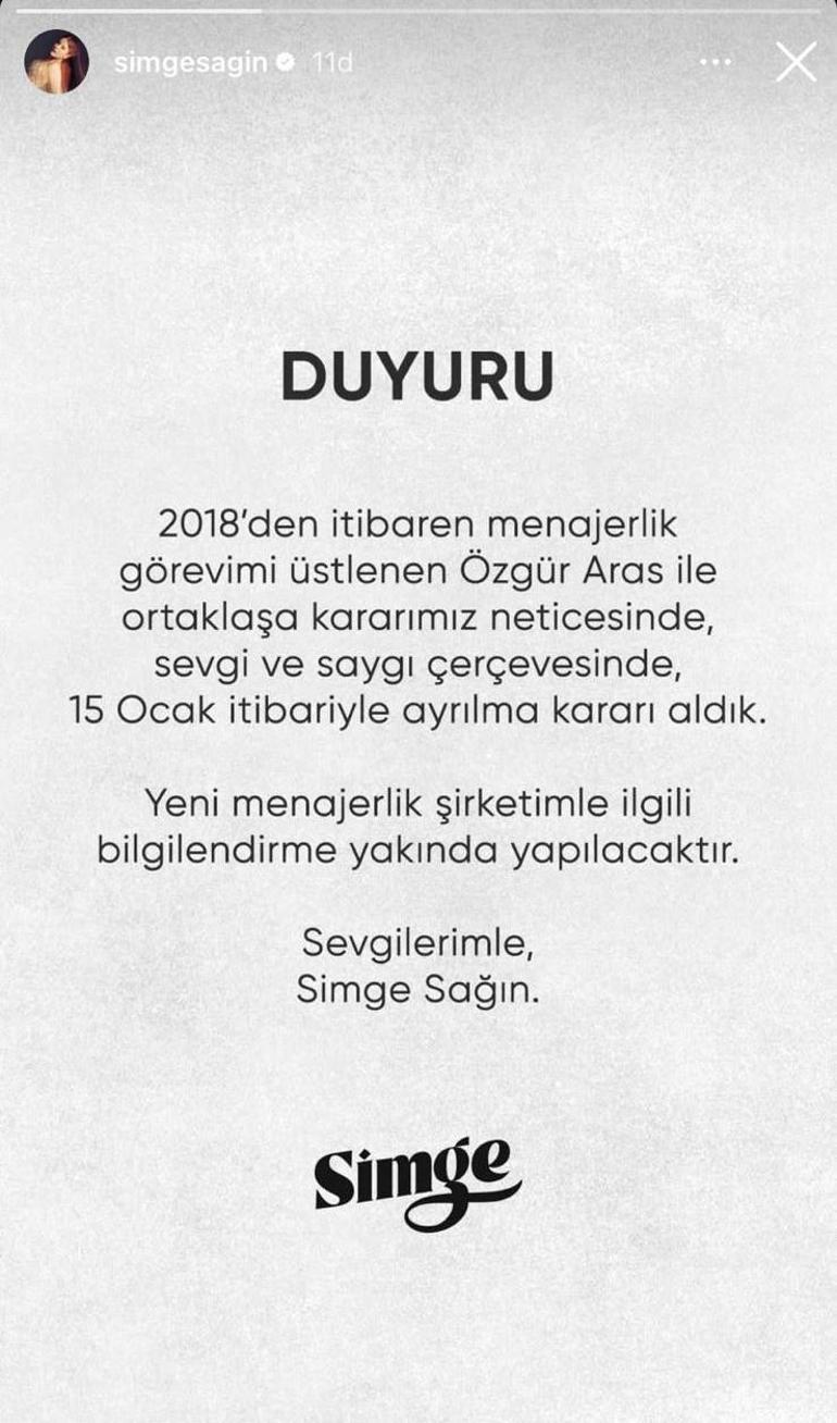 Simge Sağından sürpriz ayrılık kararı Sosyal medyadan duyurdu