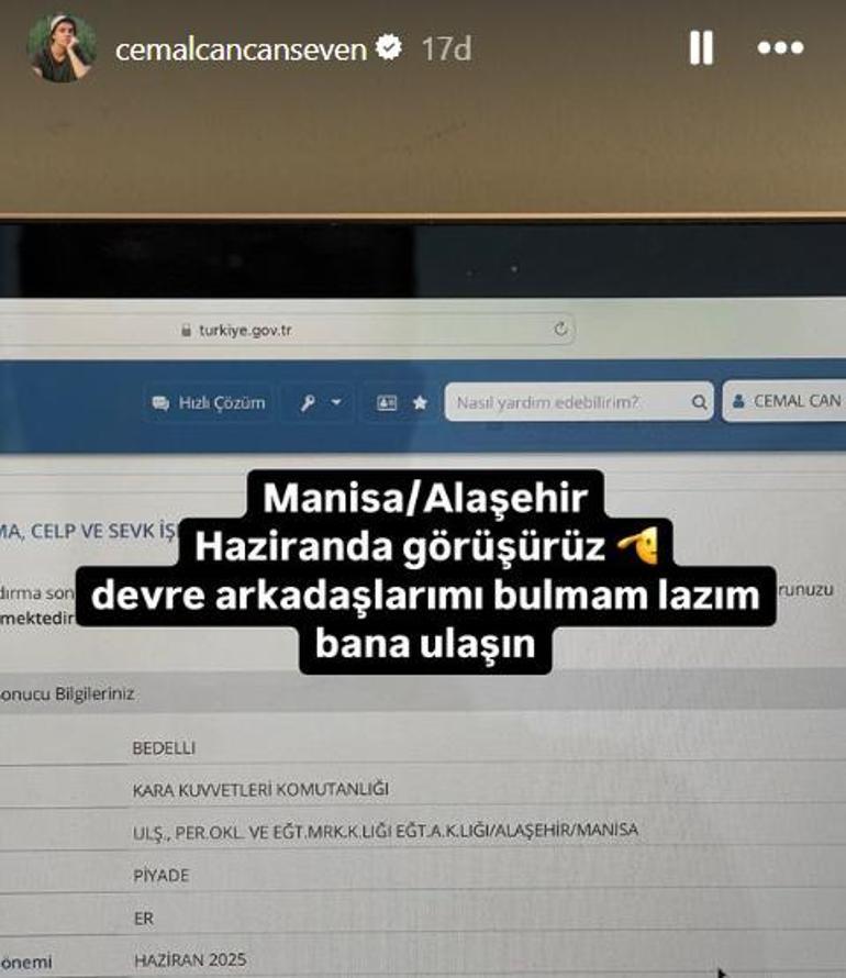 Cemal Can Canseven nerede askerlik yapacağını açıkladı Bana ulaşın