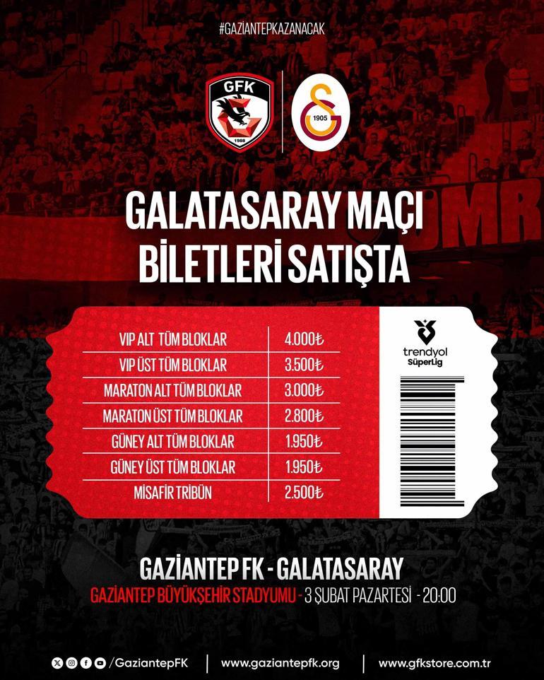 Gaziantep FK-Galatasaray maçı biletleri satışa sunuldu