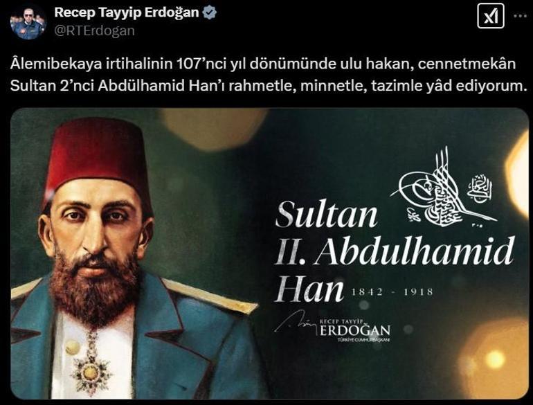 Cumhurbaşkanı Erdoğan, Sultan 2nci Abdülhamid Hanı ölümünün 107nci yılında andı