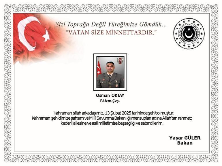 MSB acı haberi duyurdu: 1 asker şehit oldu