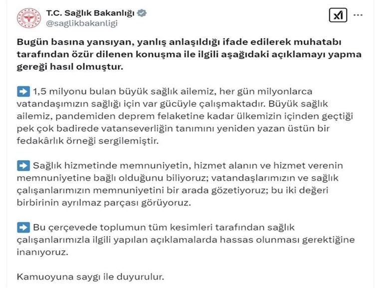 Sağlık Bakanlığından basına yansıyan olayla ilgili açıklama