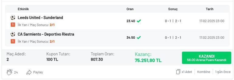 Aynı maçlara farklı tahminlerle iki ayrı kupon yaptı… 90+5’te gelen gollerle 140.206 TL kazandı