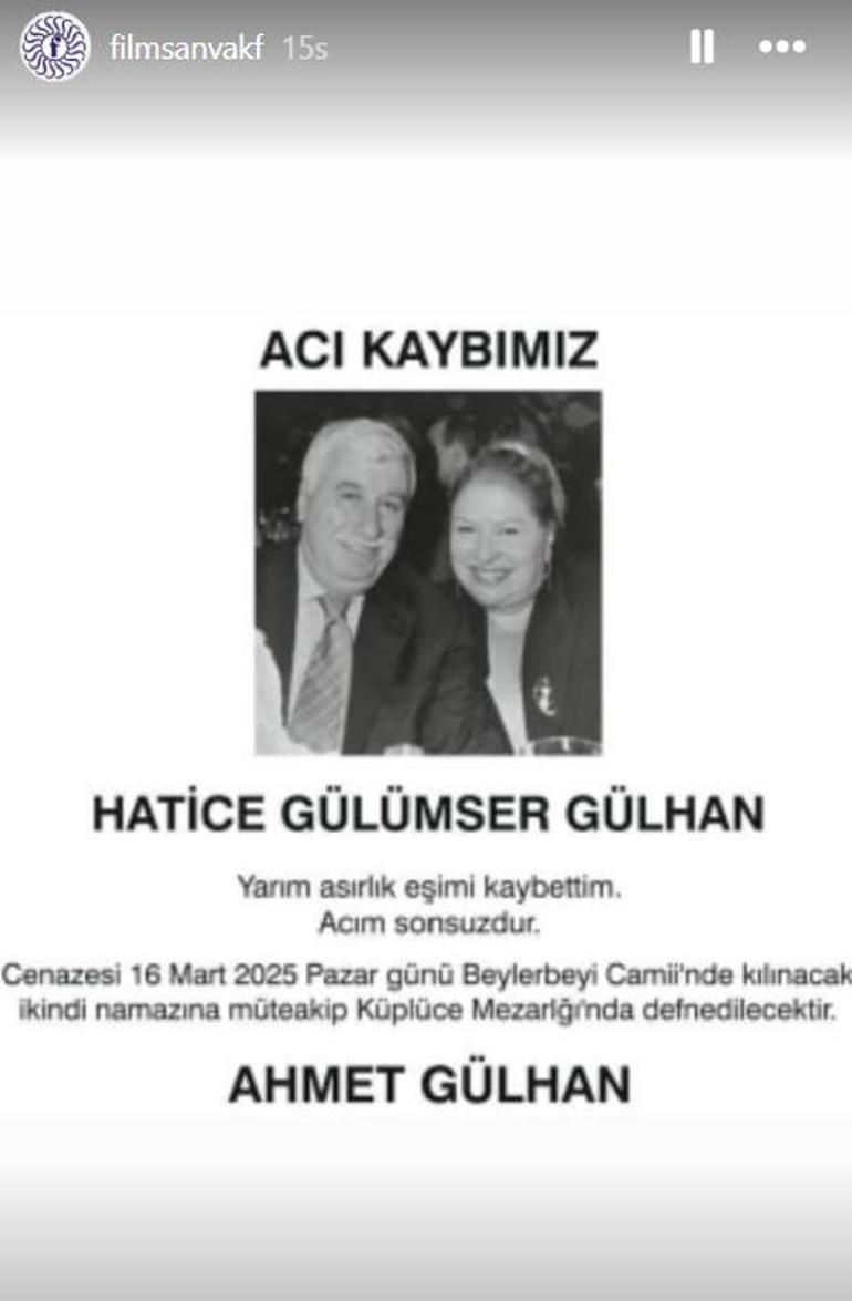 Usta oyuncu Gülümser Gülhan vefat etti Yarım asırlık eşimi kaybettim