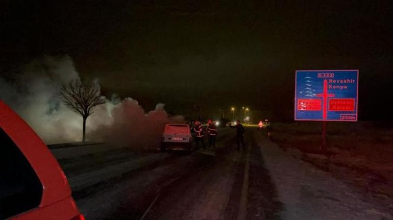 Nevşehir’de korkunç olay Polis hareket halindeki aracın yandığını fark etti