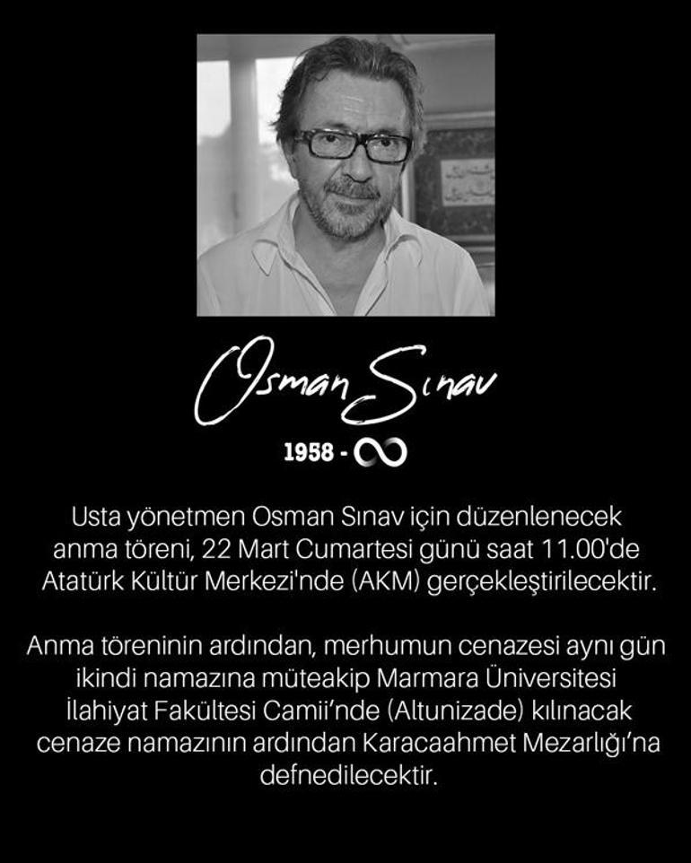 Usta sanatçı son yolculuğuna uğurlanacak Osman Sınavın cenaze töreni belli oldu